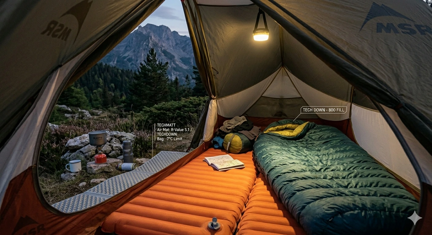 Sac de couchage et matelas pour bivouac