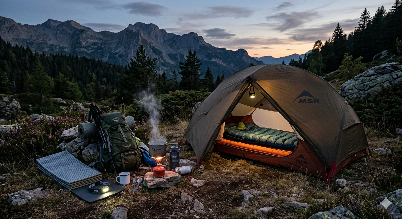 Matériel de bivouac prêt pour une nuit outdoor