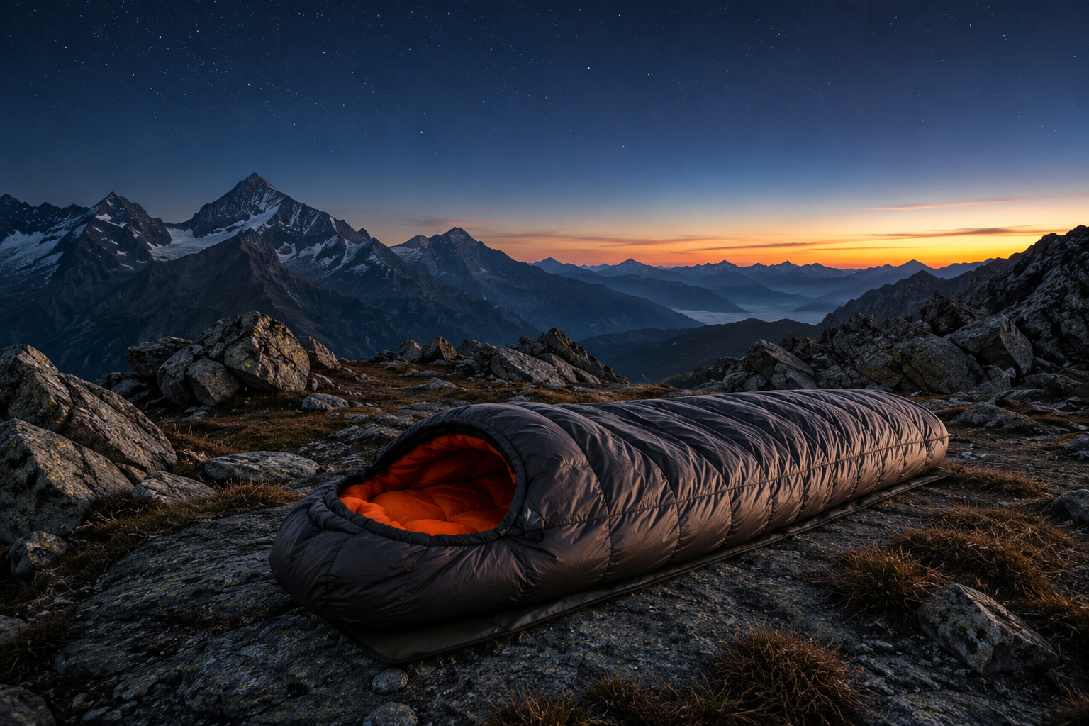 Sac de couchage chaud utilisé en bivouac par temps frais